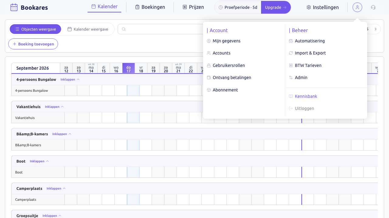 Scherm: het accountmenu met Mijn gegevens onder Account
