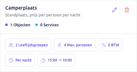 Scherm: de kaart Camperplaats op de pagina Kalenders