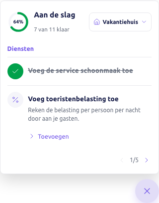 Scherm: de stap schoonmaak afgevinkt in het hoofdstuk Diensten