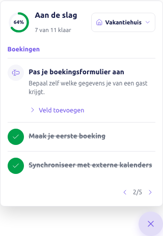 Scherm: het hoofdstuk Boekingen met de eerste boeking afgevinkt