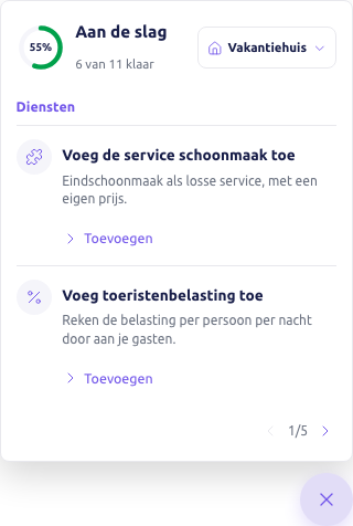 Scherm: het hoofdstuk Diensten voor een vakantiehuis