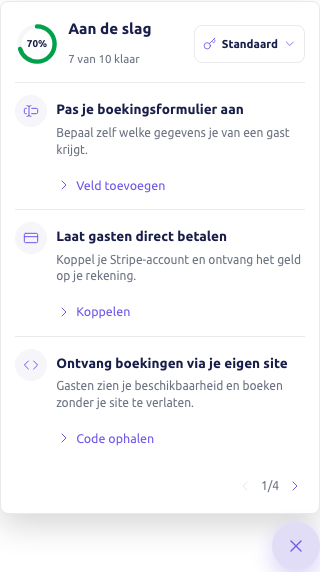 Scherm: de lijst Aan de slag met de keuze Standaard