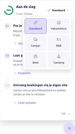 Scherm: het raster met de soorten verhuur