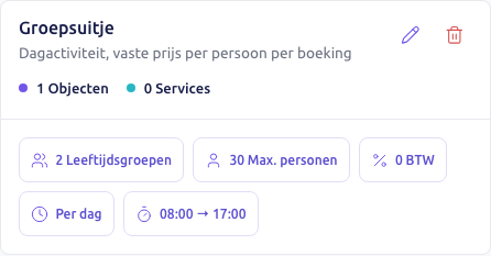 Scherm: de kaart Groepsuitje op de pagina Kalenders
