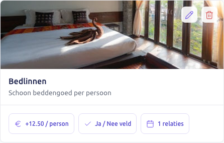 Scherm: de kaart Bedlinnen op de pagina Services