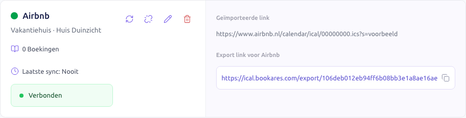 Scherm: de kaart Airbnb met de exportlink rechts