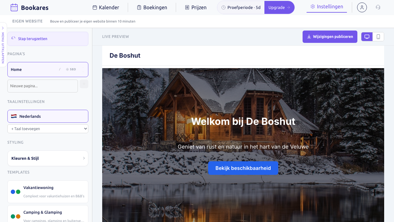 Scherm: het toegepaste sjabloon met de balk Stap terugzetten