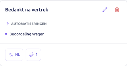 Scherm: de kaart Bedankt na vertrek onder Ingeplande templates