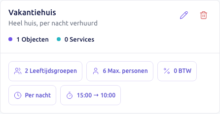 Scherm: de kaart Vakantiehuis op de pagina Kalenders